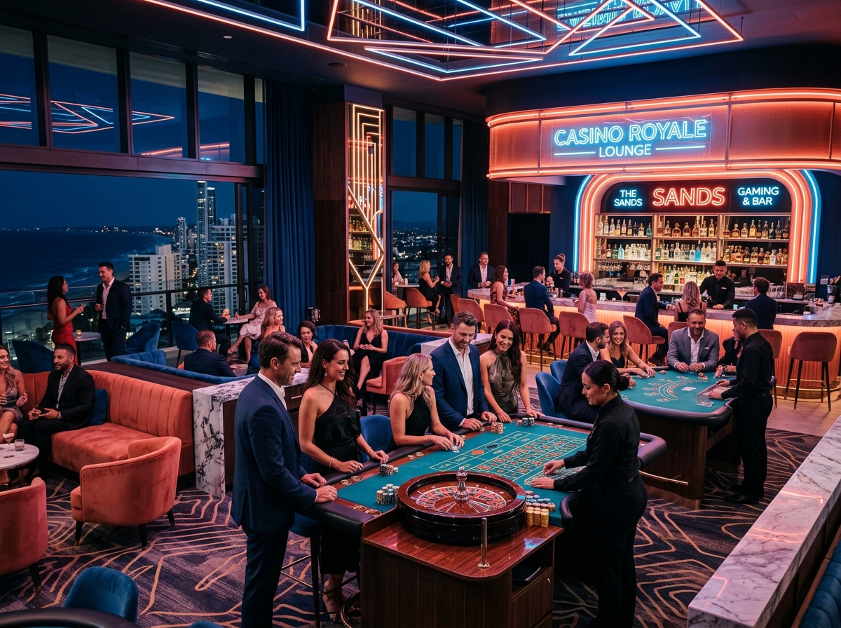 Luxury casino lounge near an Australian beachfront resort