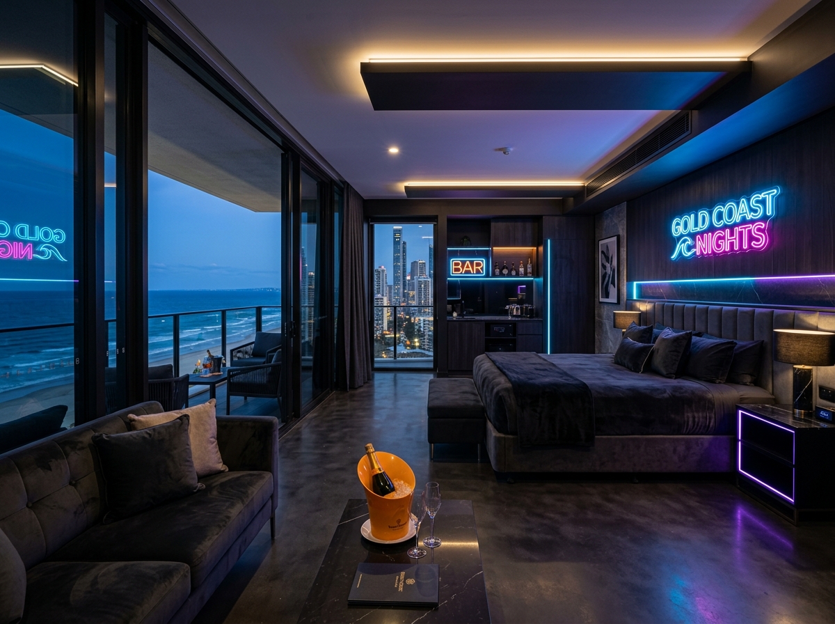 Luxury beachfront hotel suite on the Gold Coast with ocean view
