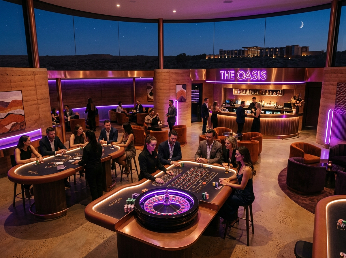 Boutique futuristic casino lounge in an Australian outback hotel