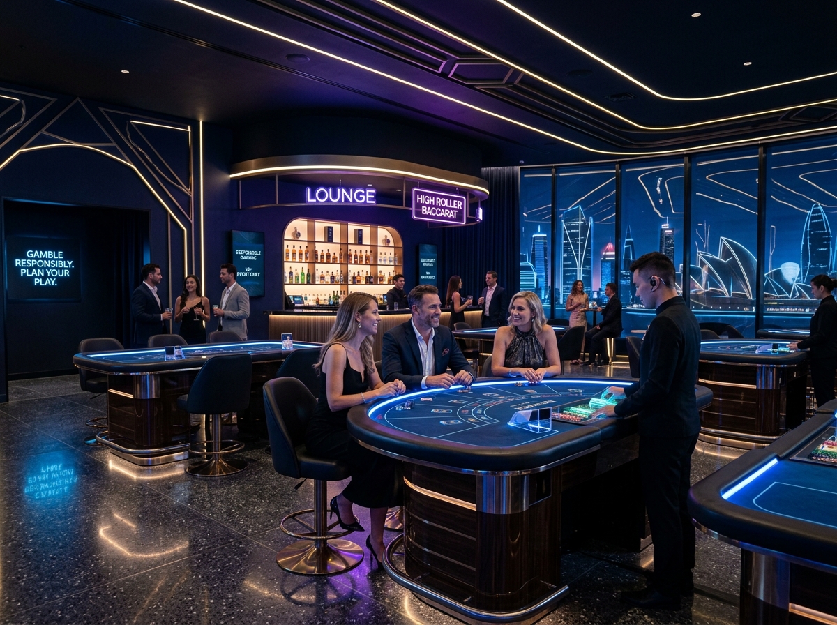 Elegant futuristic casino lounge in Australia